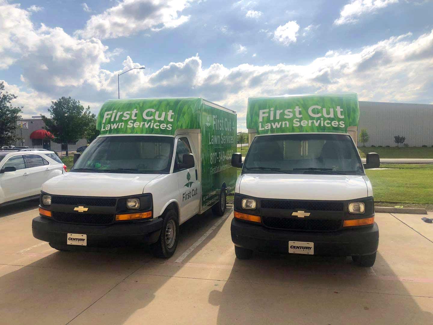 First Cut Lawn Services trucks in Fort Worth, TX.