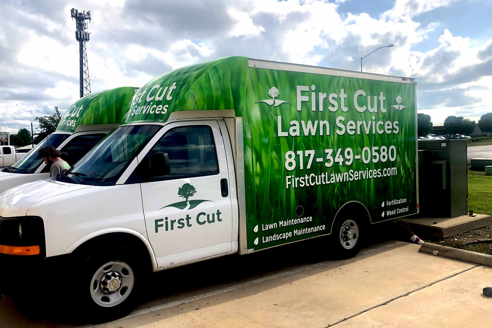First Cut Lawn Services work trucks in Keller, Texas.